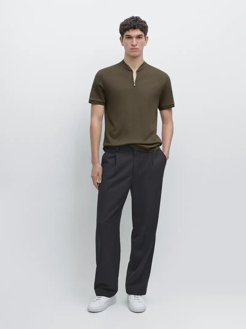 Polo Con Colletto E Cerniera In Cotone - Kaki - - Massimo Dutti - Maschile