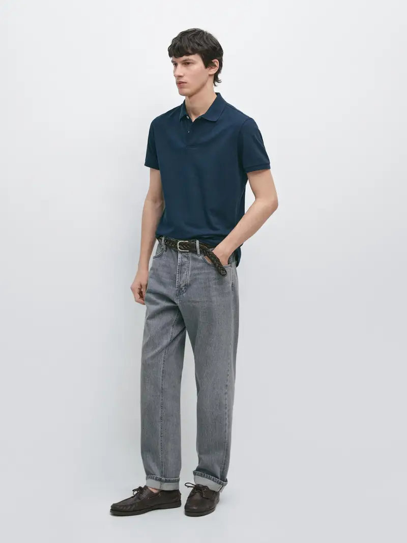 Polo In Cotone Con Microstruttura - Indigo - - Massimo Dutti - Maschile