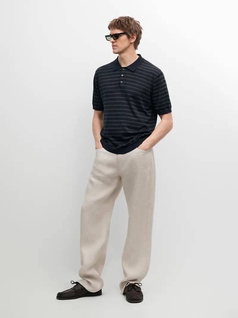 Polo In Maglia A Righe Misto Cotone - Blu Marino - - Massimo Dutti - Maschile