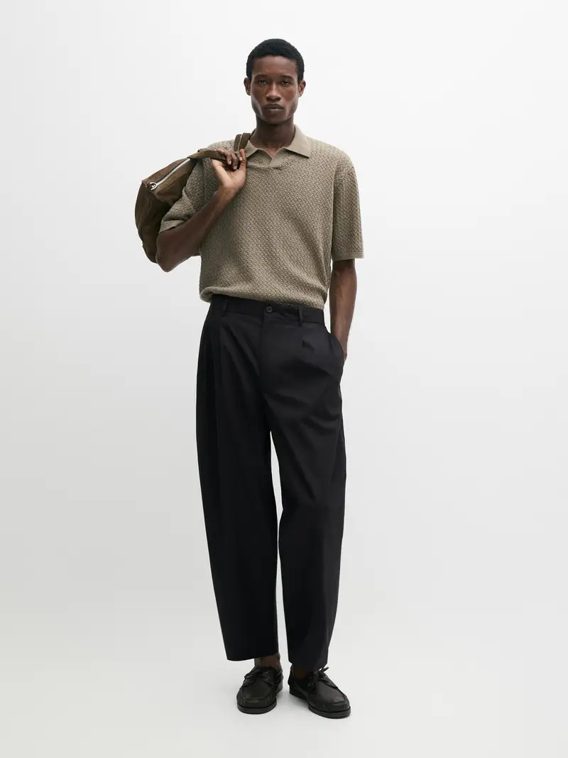 Polo In Maglia A Trecce Con Scollo A V - Verde - - Massimo Dutti - Maschile