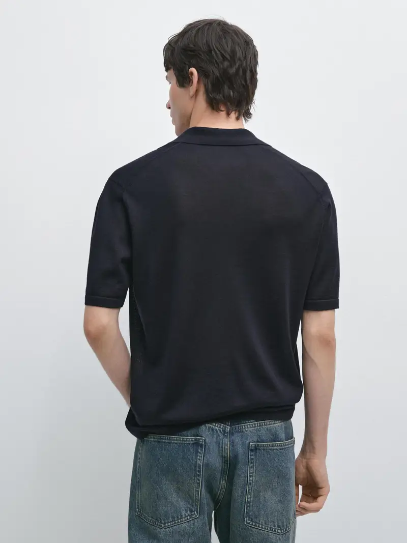 Polo In Maglia Con Scollo A V - Blu Marino - - Massimo Dutti - Maschile