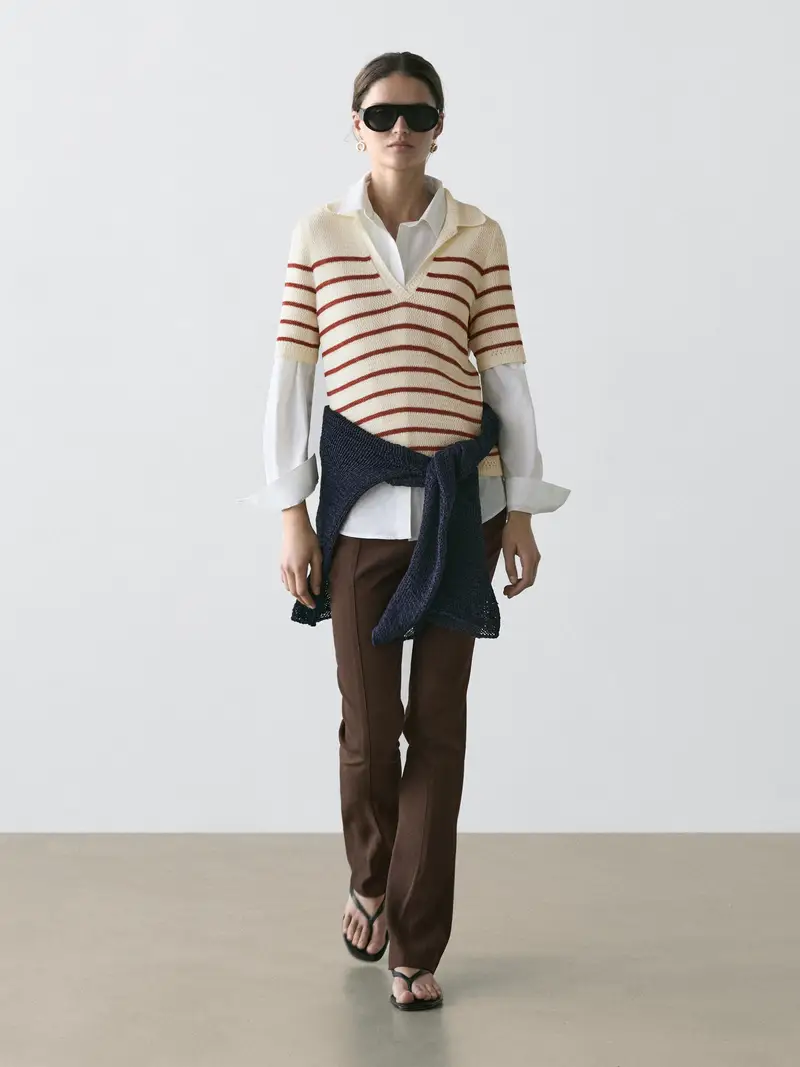 Polo In Maglia Misto Cotone A Righe - Ecru - - Massimo Dutti - Femminile