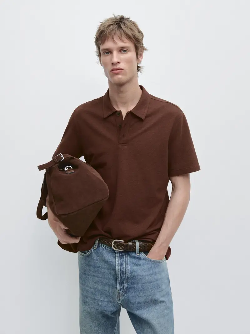 Polo In Microstruttura Di Misto Cotone - Marrone Ruggine - - Massimo Dutti - Maschile
