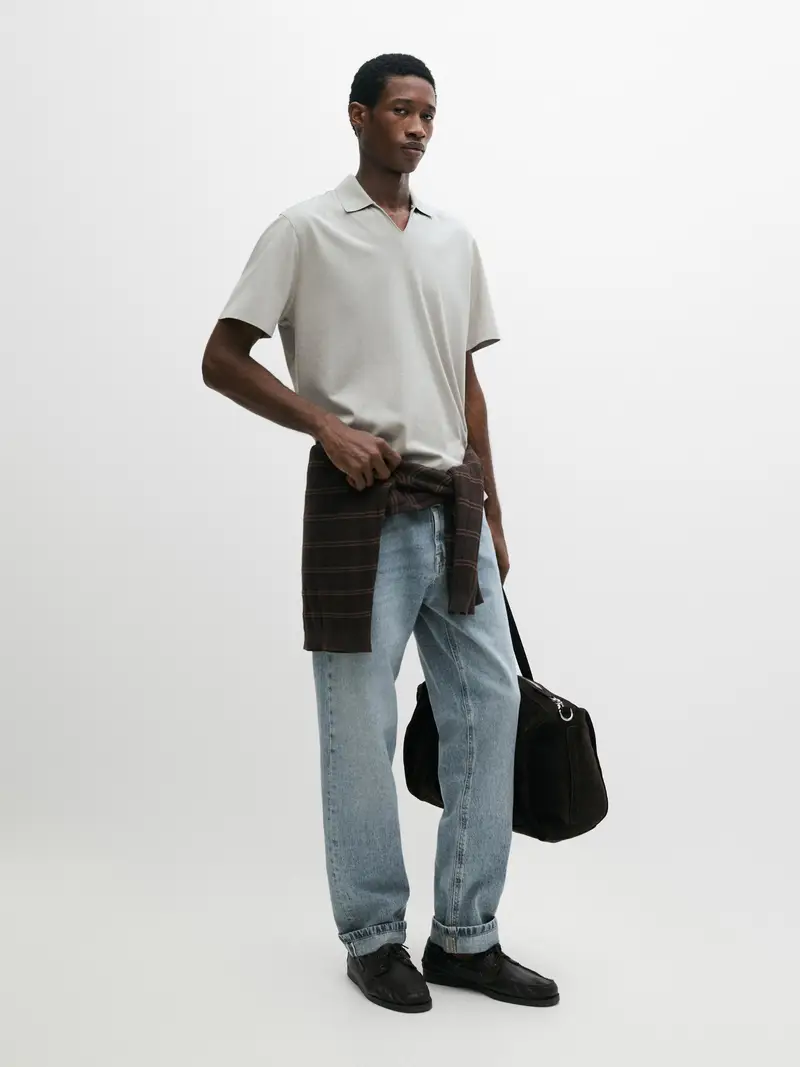 Polo Scollo A V Cotone - Ghiaccio - - Massimo Dutti - Maschile