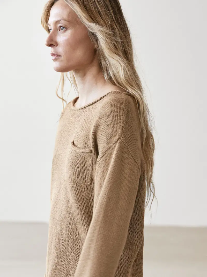 Pullover A Costa Con Tasca In Cotone E Lino - Lavato - - Massimo Dutti - Femminile