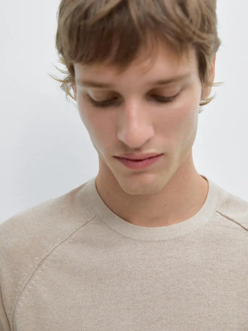 Pullover In Maglia A Collo Rotondo Con Lino - Beige - - Massimo Dutti - Maschile