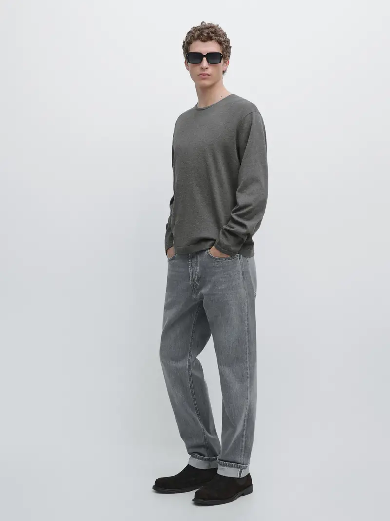 Pullover In Maglia A Collo Rotondo Di Cotone - Grigio Medio - - Massimo Dutti - Maschile