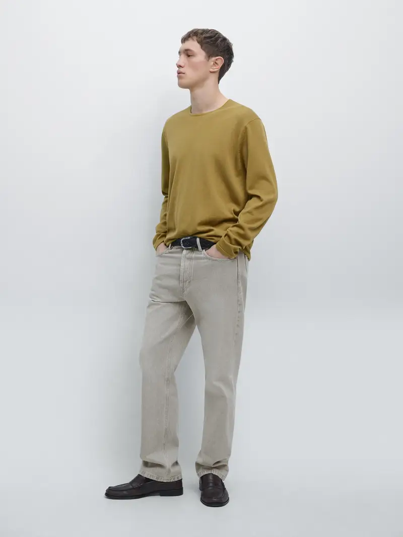 Pullover In Maglia A Collo Rotondo Di Cotone - Oliva - - Massimo Dutti - Maschile