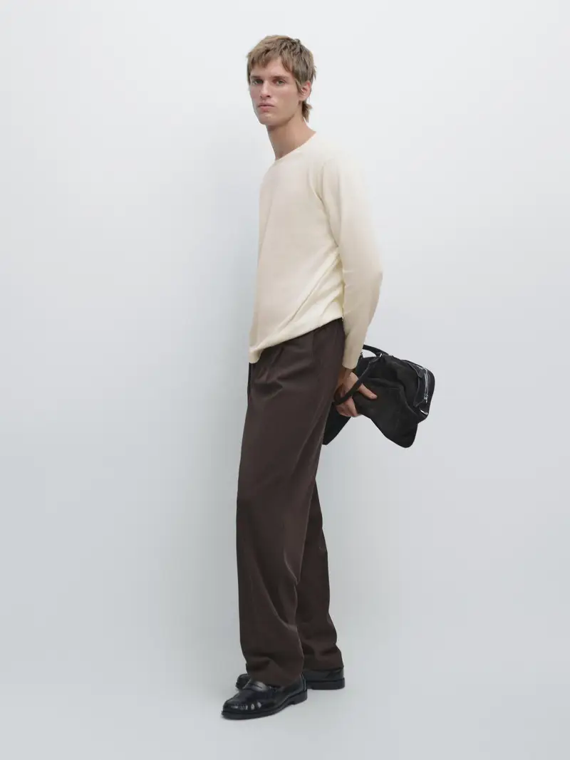 Pullover In Maglia A Collo Rotondo Di Cotone - Osso - - Massimo Dutti - Maschile