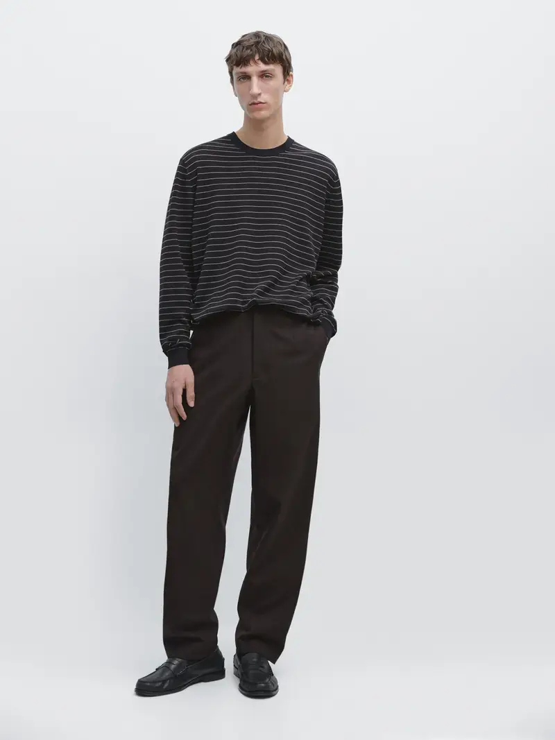 Pullover In Maglia A Maniche Lunghe A Righe - Blu Marino - - Massimo Dutti - Maschile