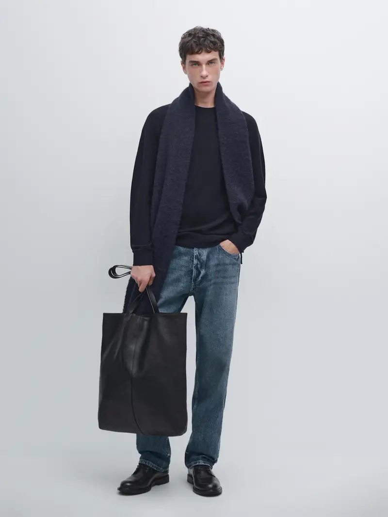 Pullover In Maglia Con Maniche Raglan 100% Lana - Blu Marino - - Massimo Dutti - Maschile