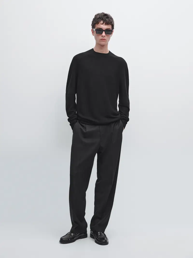 Pullover In Maglia Con Maniche Raglan 100% Lana - Nero - - Massimo Dutti - Maschile