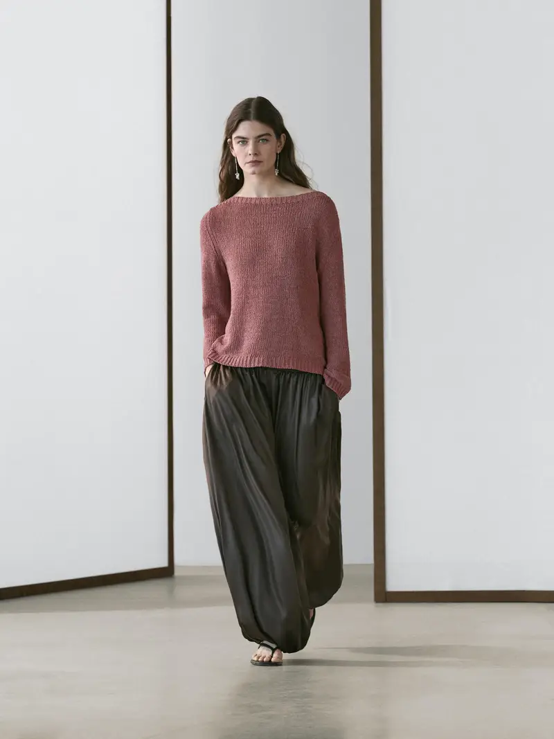 Pullover In Maglia Con Scollo A Barchetta - Rosa Polveroso - - Massimo Dutti - Femminile