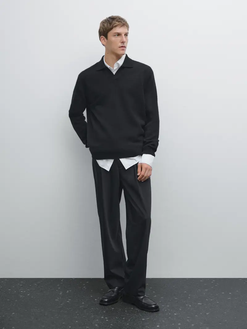 Pullover In Maglia Con Scollo A V 100% Cashmere - Nero - - Massimo Dutti - Maschile