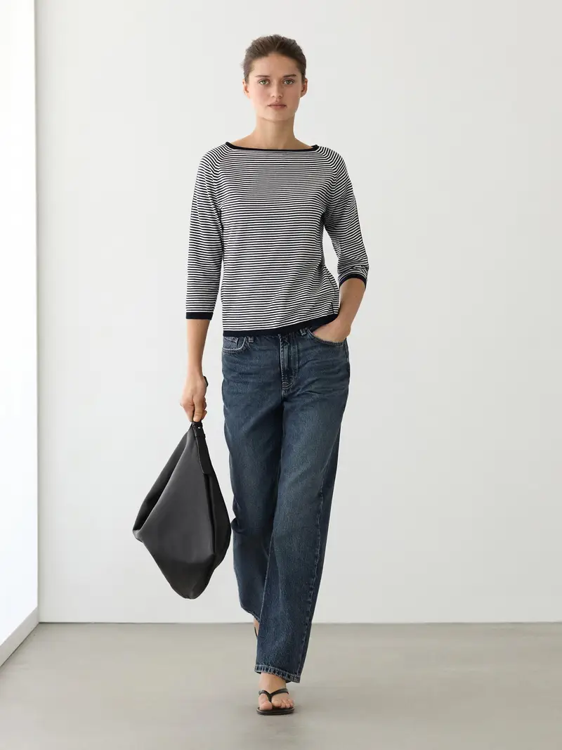 Pullover In Maglia Di Cotone A Righe - Blu Marino - - Massimo Dutti - Femminile