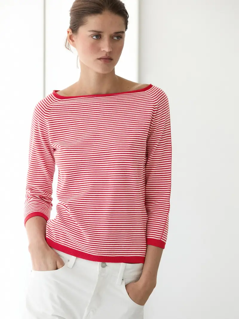 Pullover In Maglia Di Cotone A Righe - Rosso - - Massimo Dutti - Femminile