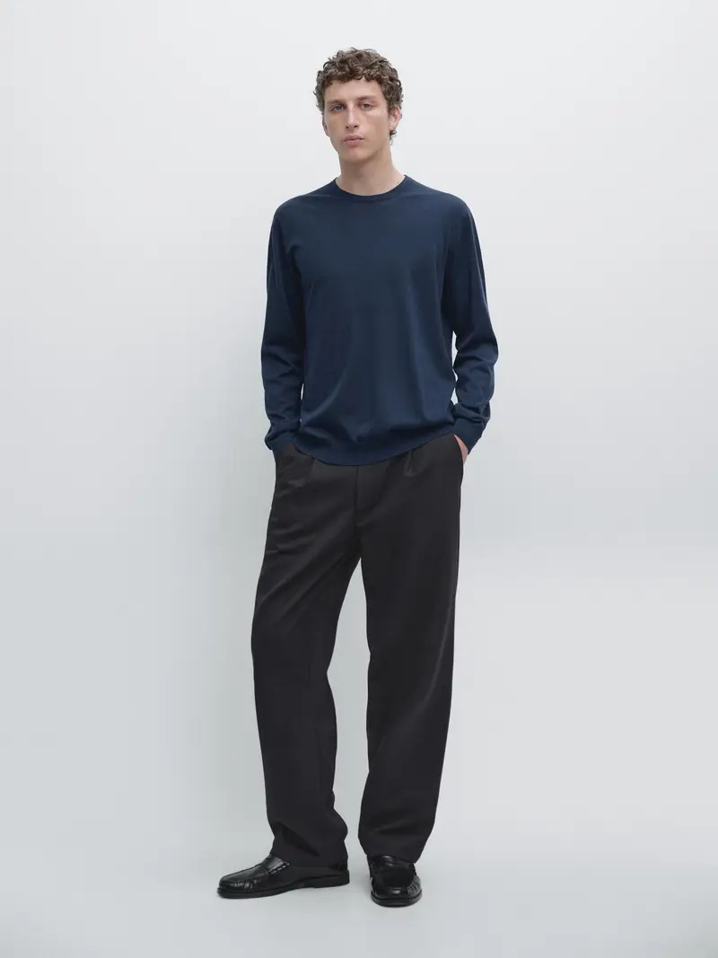 Pullover In Maglia Di Lana Merino - Blu Di Prussia - - Massimo Dutti - Maschile