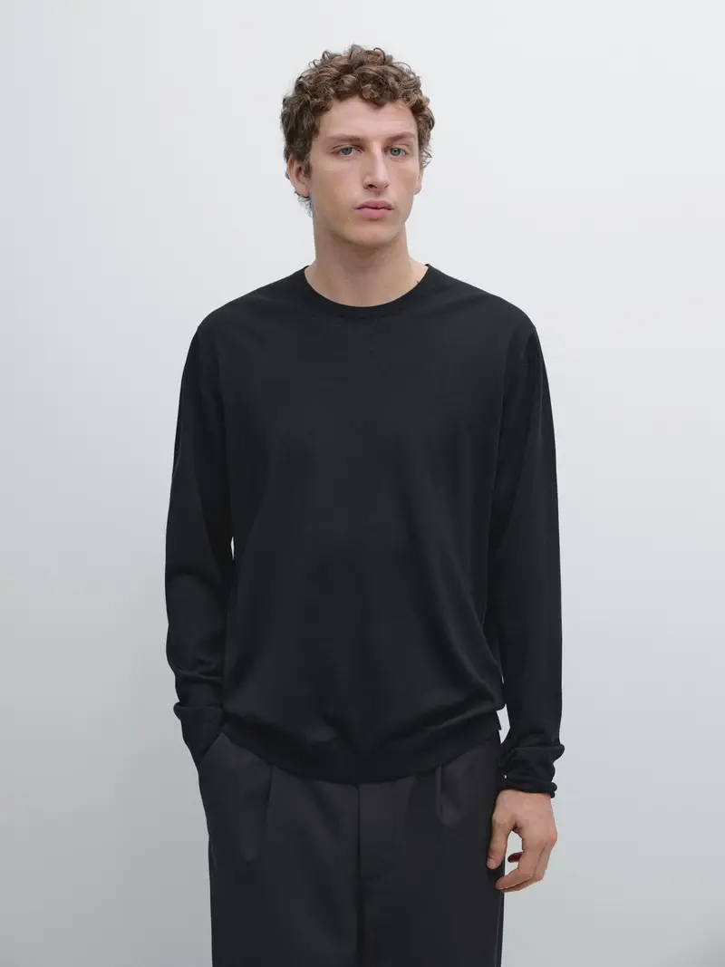 Pullover In Maglia Di Lana Merino - Blu Marino - - Massimo Dutti - Maschile