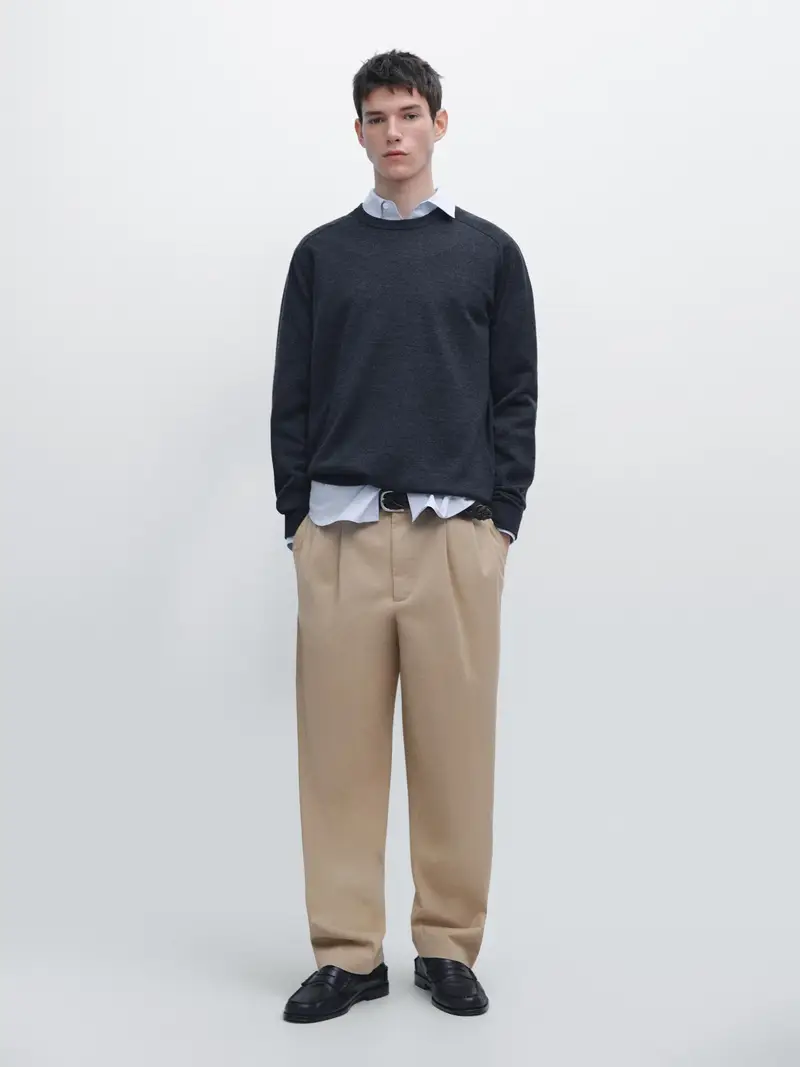 Pullover In Maglia Di Lana Merino Con Collo Rotondo - Blu Marino Oscuro - - Massimo Dutti - Maschile