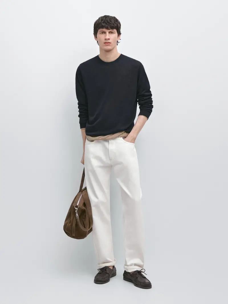 Pullover In Maglia Girocollo Lino - Blu Marino - - Massimo Dutti - Maschile