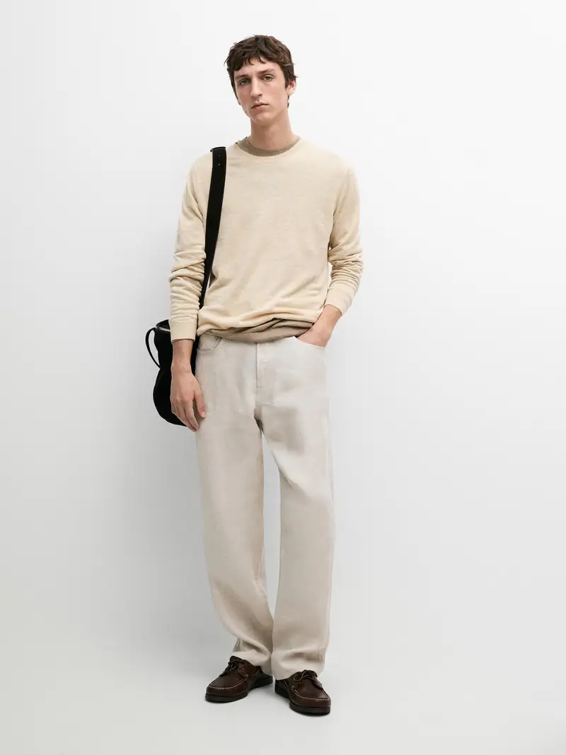 Pullover In Maglia Girocollo Lino - Vaniglia - - Massimo Dutti - Maschile