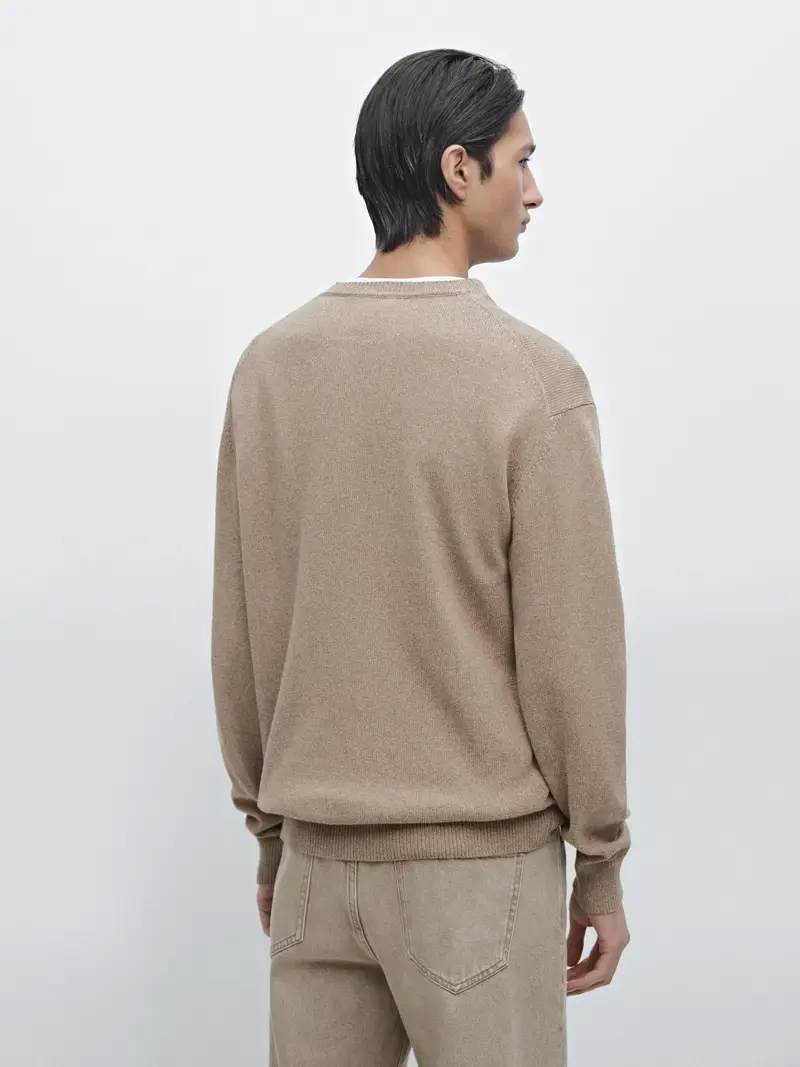 Pullover In Maglia Mouliné 100% Cotone - Beige - - Massimo Dutti - Maschile