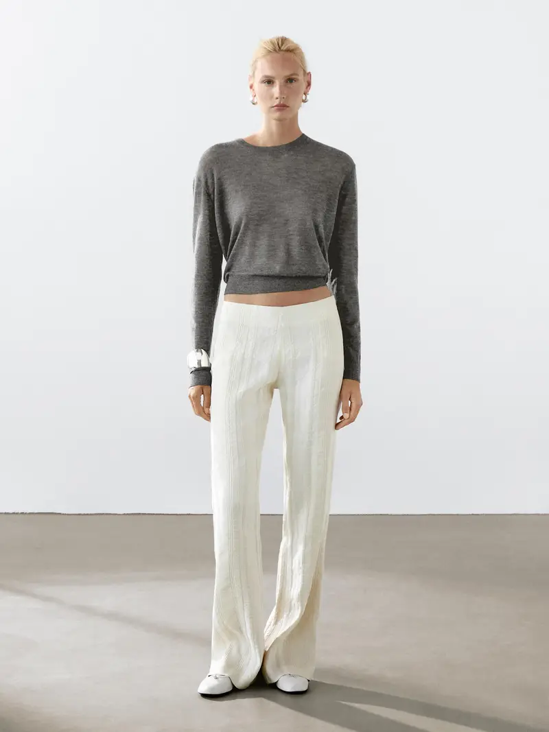 Pullover In Maglia Sottile 100% Cashmere - Grigio Antracite - - Massimo Dutti - Femminile