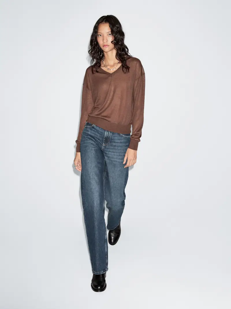 Pullover In Maglia Sottile 100% Cashmere - Marrone Toffee - - Massimo Dutti - Femminile