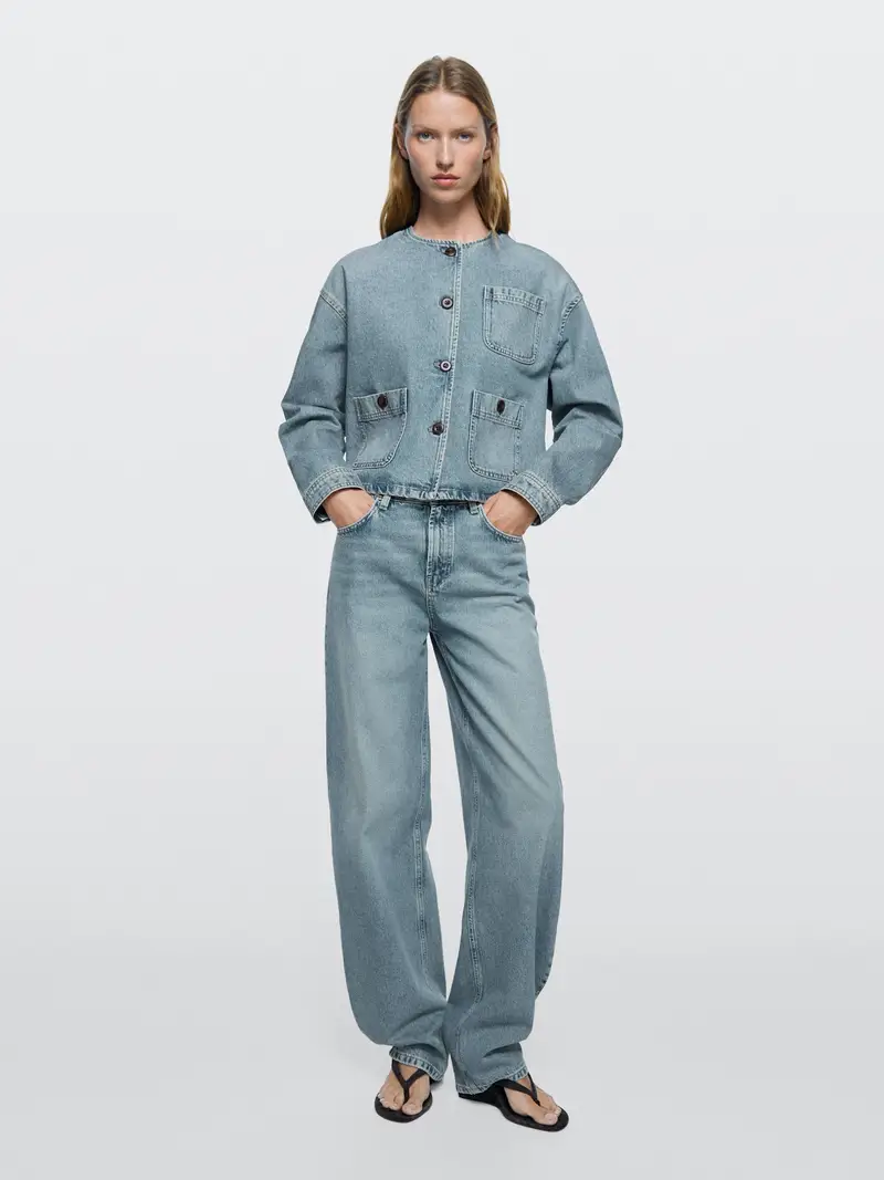 Short Denim Jacket - Azzurro Chiaro - - Massimo Dutti - Femminile