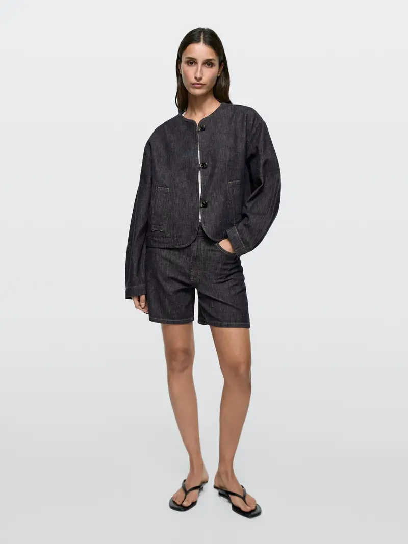 Short In Denim Vita Media Total Look - Azzurro Oscuro - (It 42) - Massimo Dutti - Femminile