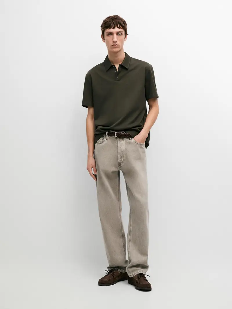 Short-Sleeved Polo Shirt, 100% Cotton - Kaki - - Massimo Dutti - Maschile