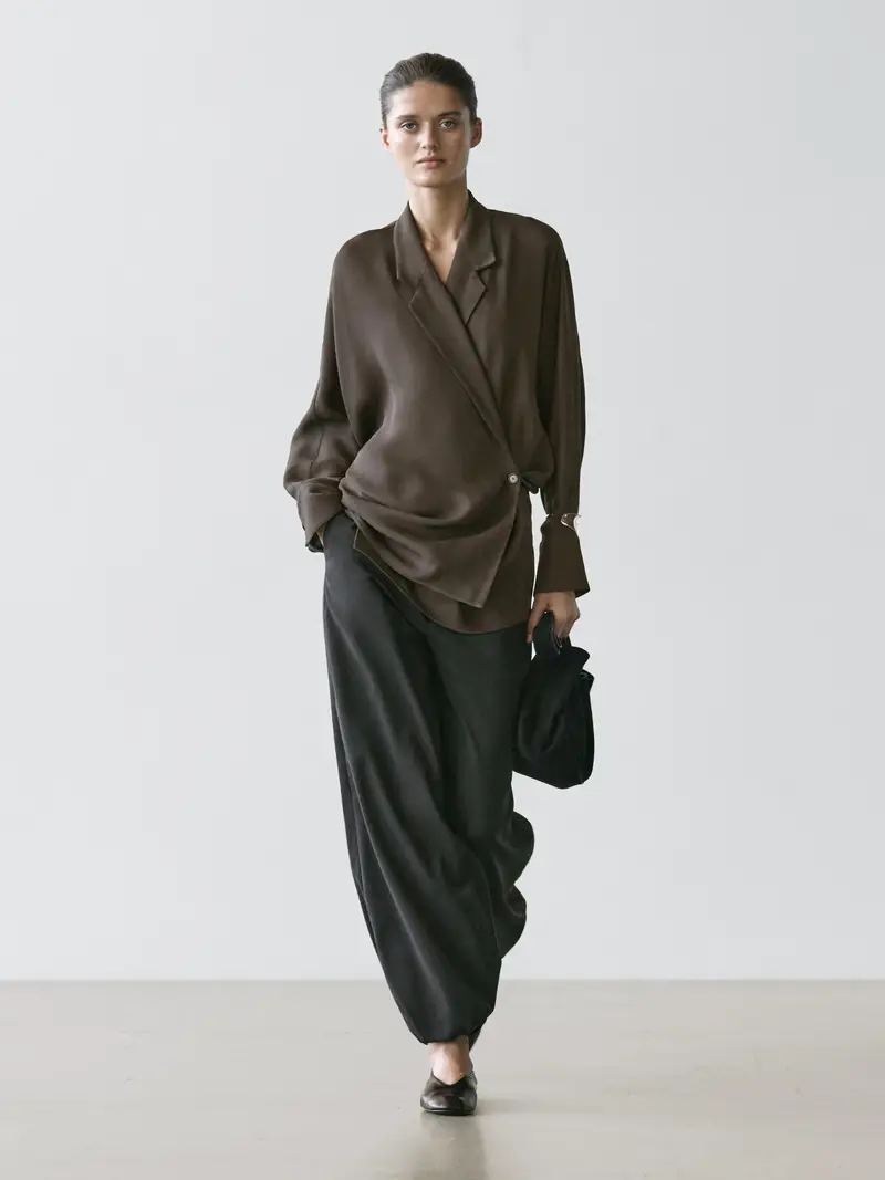 Sovracamicia Fluida Incrociata - Verde Grigiastro - - Massimo Dutti - Femminile