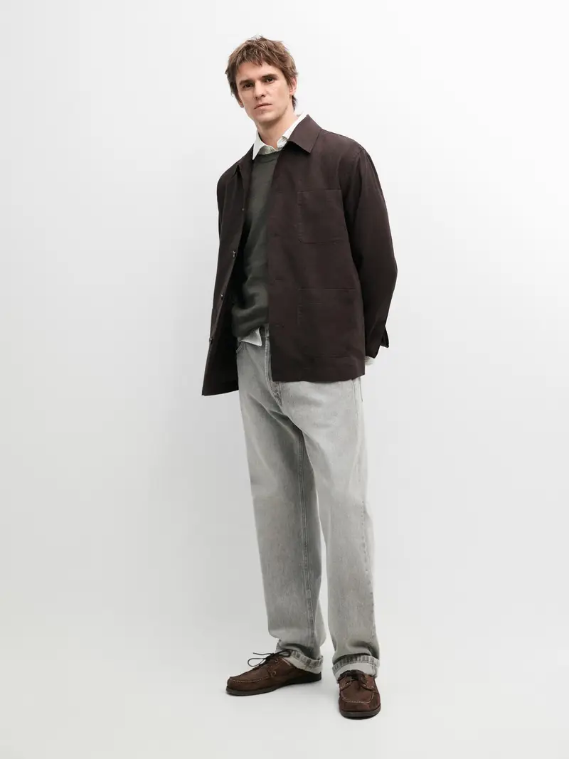 Sovracamicia In Lino Con Tasche - Marrone - - Massimo Dutti - Maschile