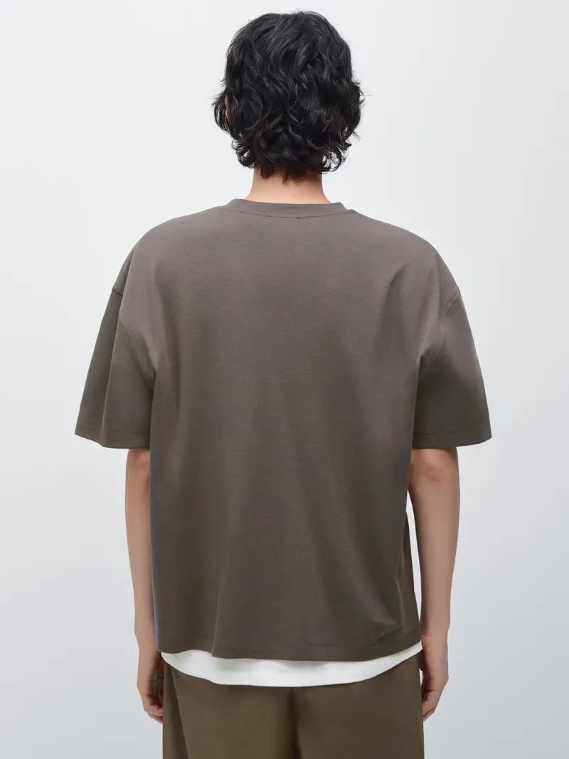 T-Shirt Boxy A Maniche Corte In Misto Cotone - Cachi - - Massimo Dutti - Maschile