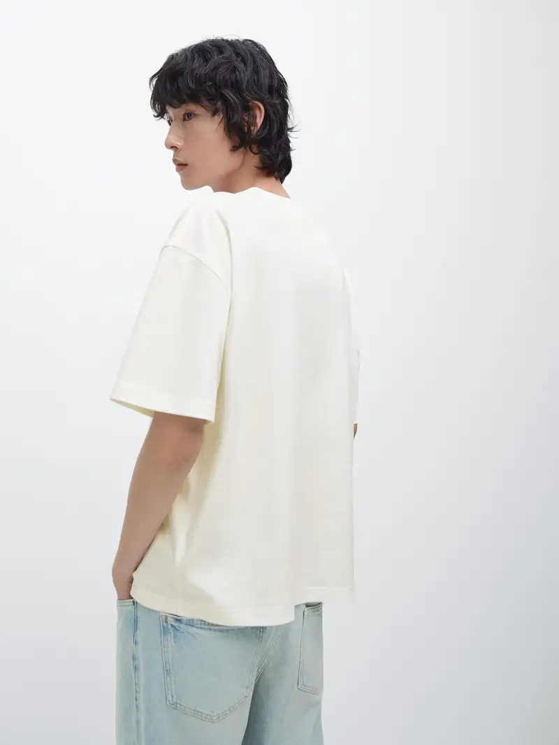 T-Shirt Boxy A Maniche Corte In Misto Cotone - Ecru - - Massimo Dutti - Maschile