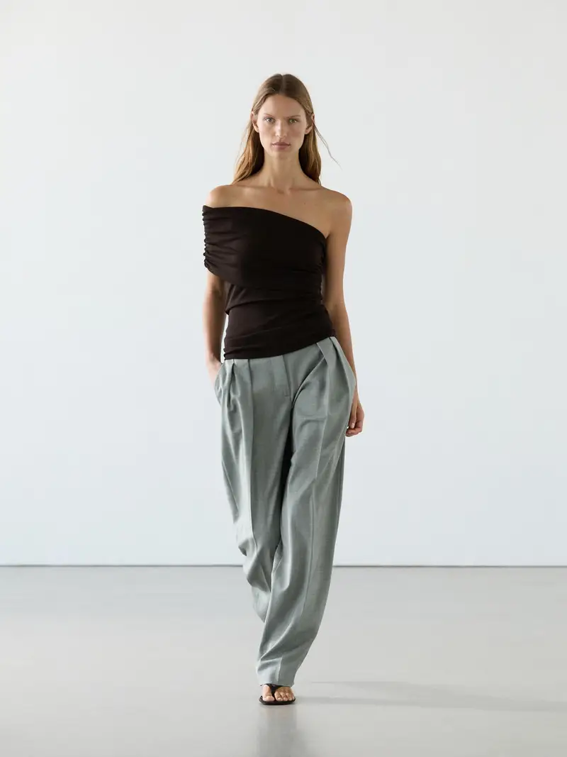 Top Asimmetrico Con Scollo Drappeggiato - Marrone - - Massimo Dutti - Femminile