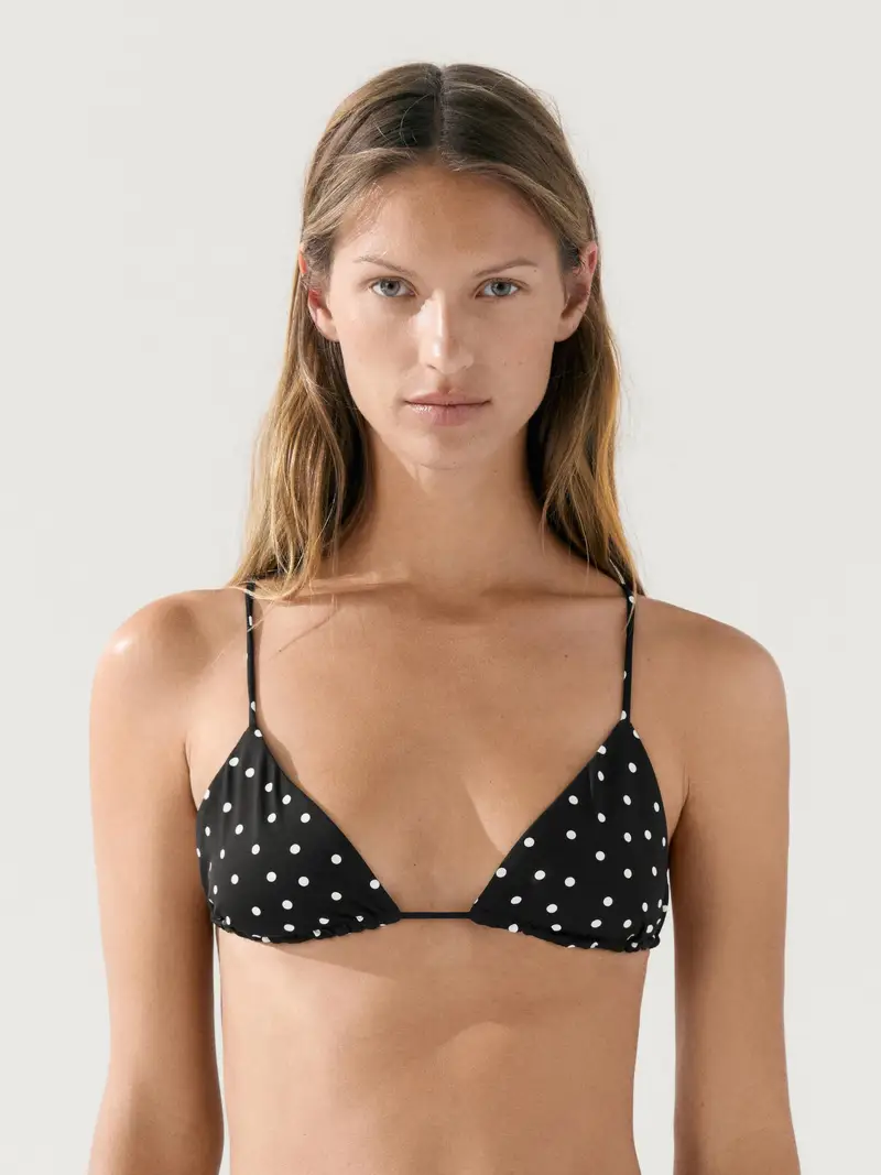 Top Bikini A Triangolo Stampa A Pois - Nero - - Massimo Dutti - Femminile