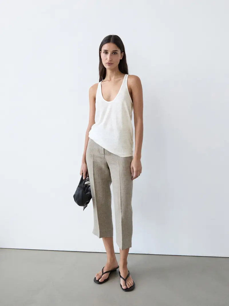 Top Con Spalline 100% Lino - Bianco Roto - - Massimo Dutti - Femminile