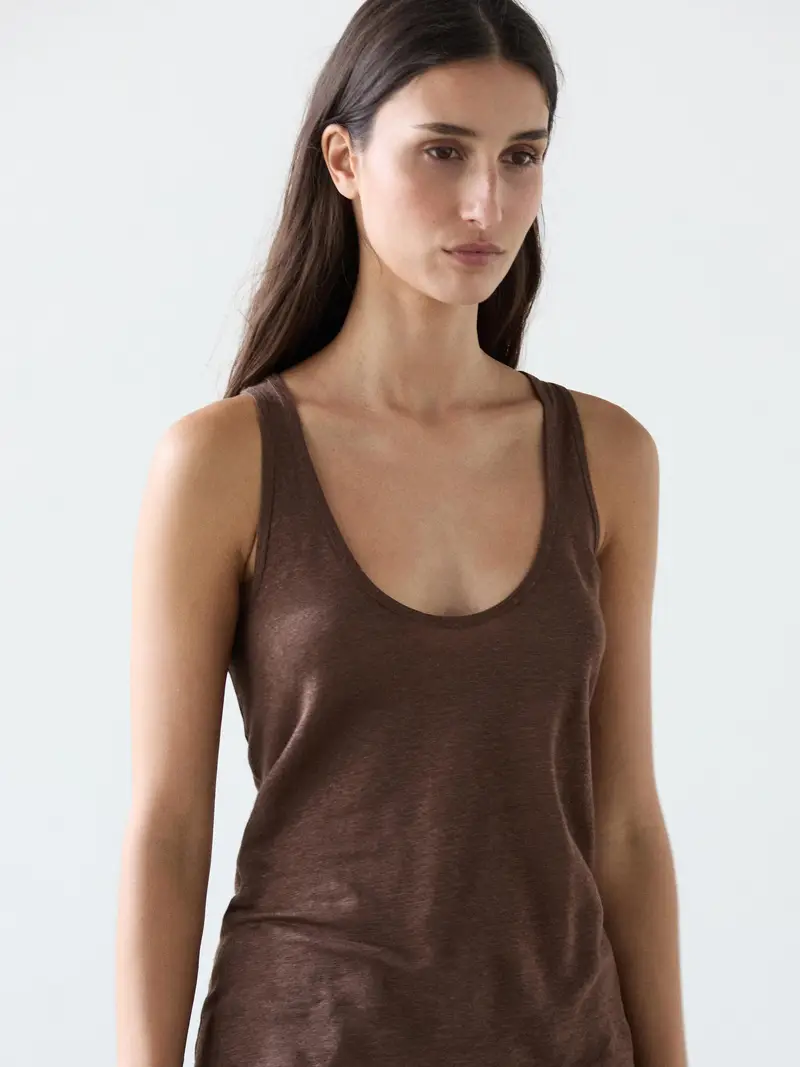 Top Con Spalline 100% Lino - Cioccolato - - Massimo Dutti - Femminile