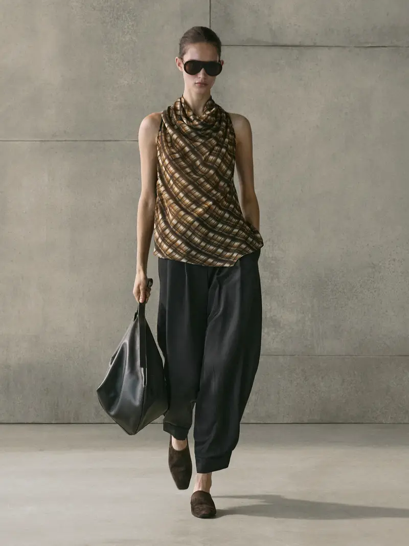 Top Drappeggiato Fluido - Senape - - Massimo Dutti - Femminile