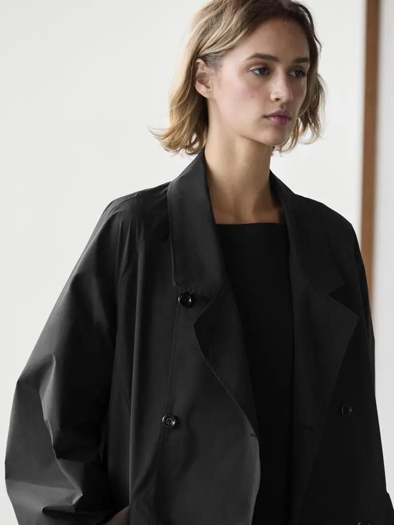 Trench Tecnico A Doppiopetto - Nero - - Massimo Dutti - Femminile