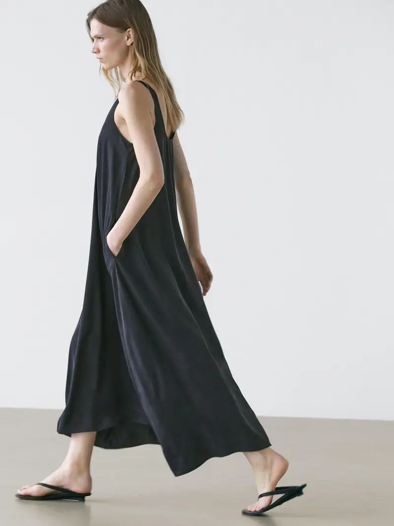 Vestito Fluido Svasato Con Spalline - Azzurro - - Massimo Dutti - Femminile