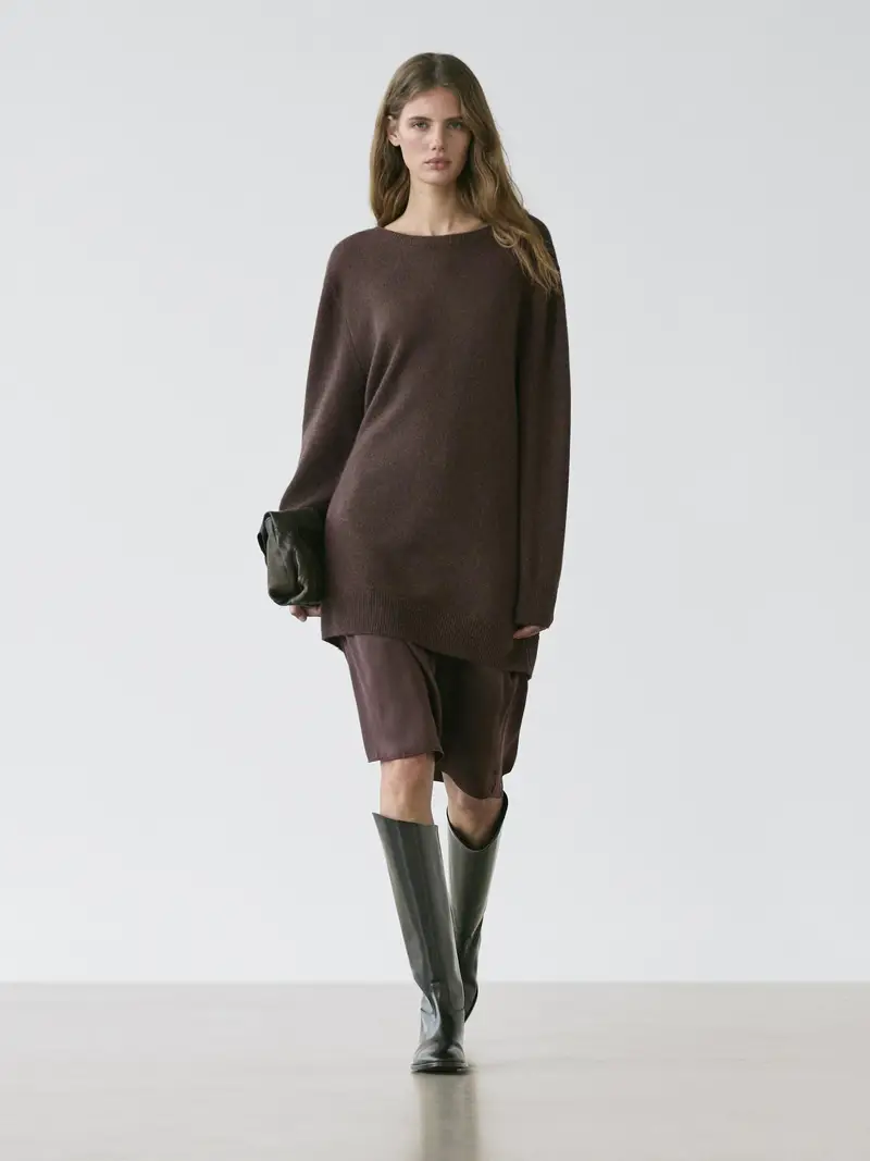 Vestito In Jersey 100% Cashmere - Cioccolato - - Massimo Dutti - Femminile