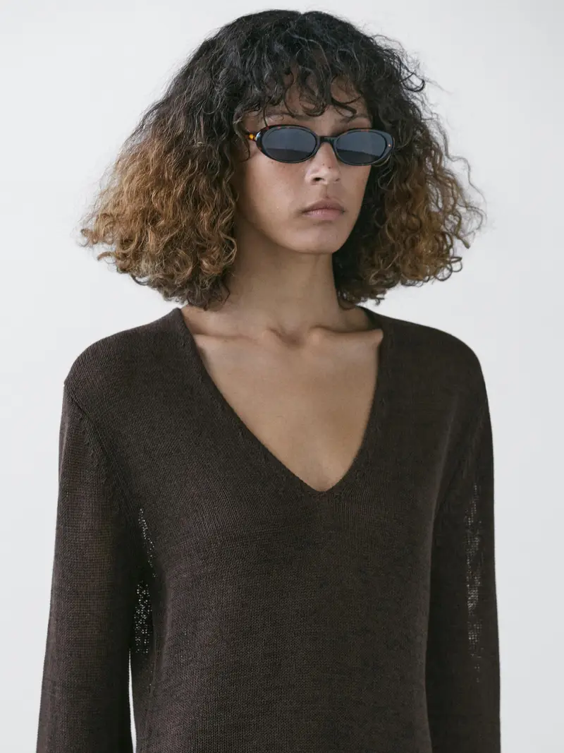 Vestito In Maglia Combinato Con Cotone - Marrone Rossastro - - Massimo Dutti - Femminile