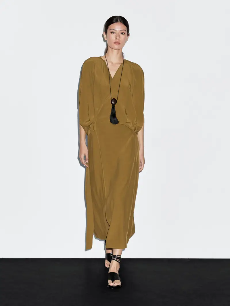 Vestito Incrociato Con Fibbia - Oliva - - Massimo Dutti - Femminile