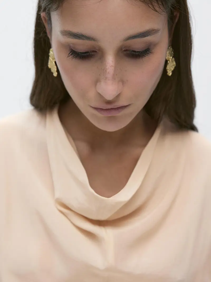 Vestito Lungo Fluido Con Volant - Champagne - - Massimo Dutti - Femminile