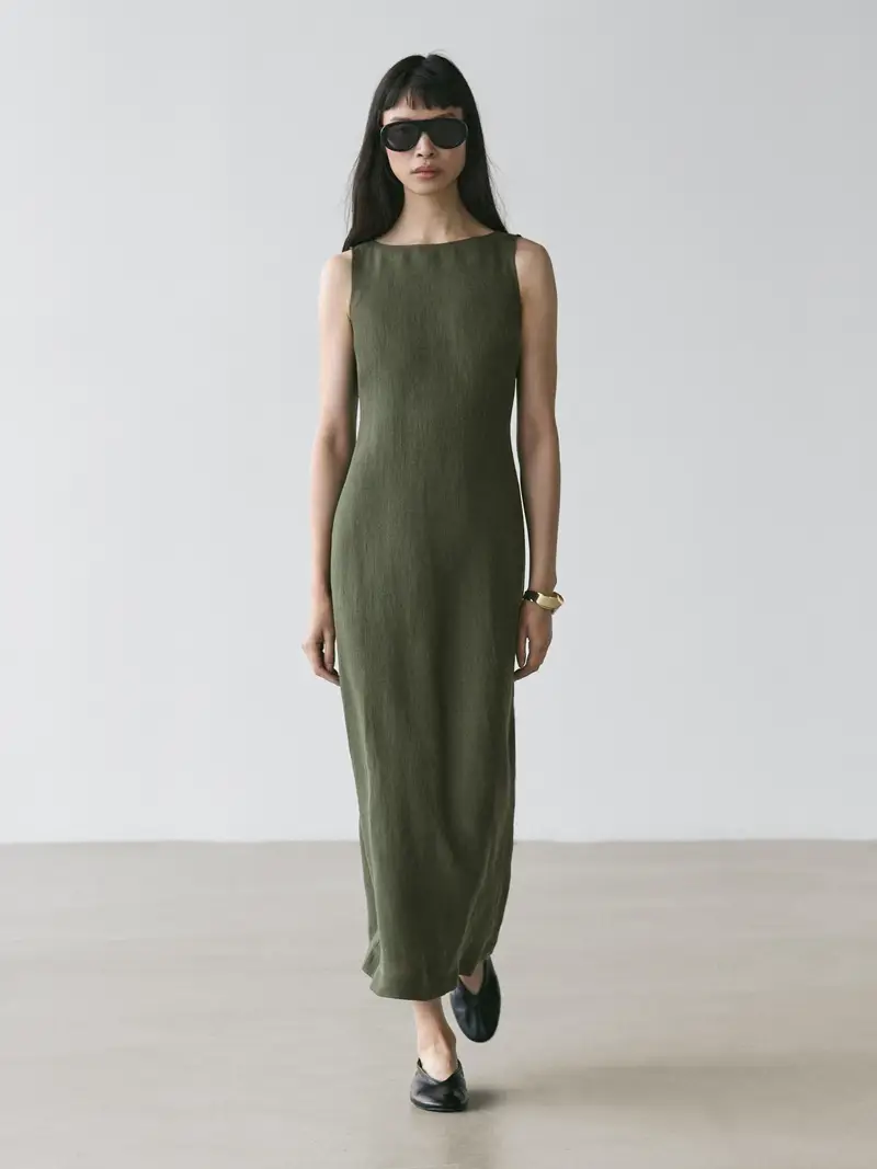 Vestito Lungo In Lino - Verde - (It 42) - Massimo Dutti - Femminile