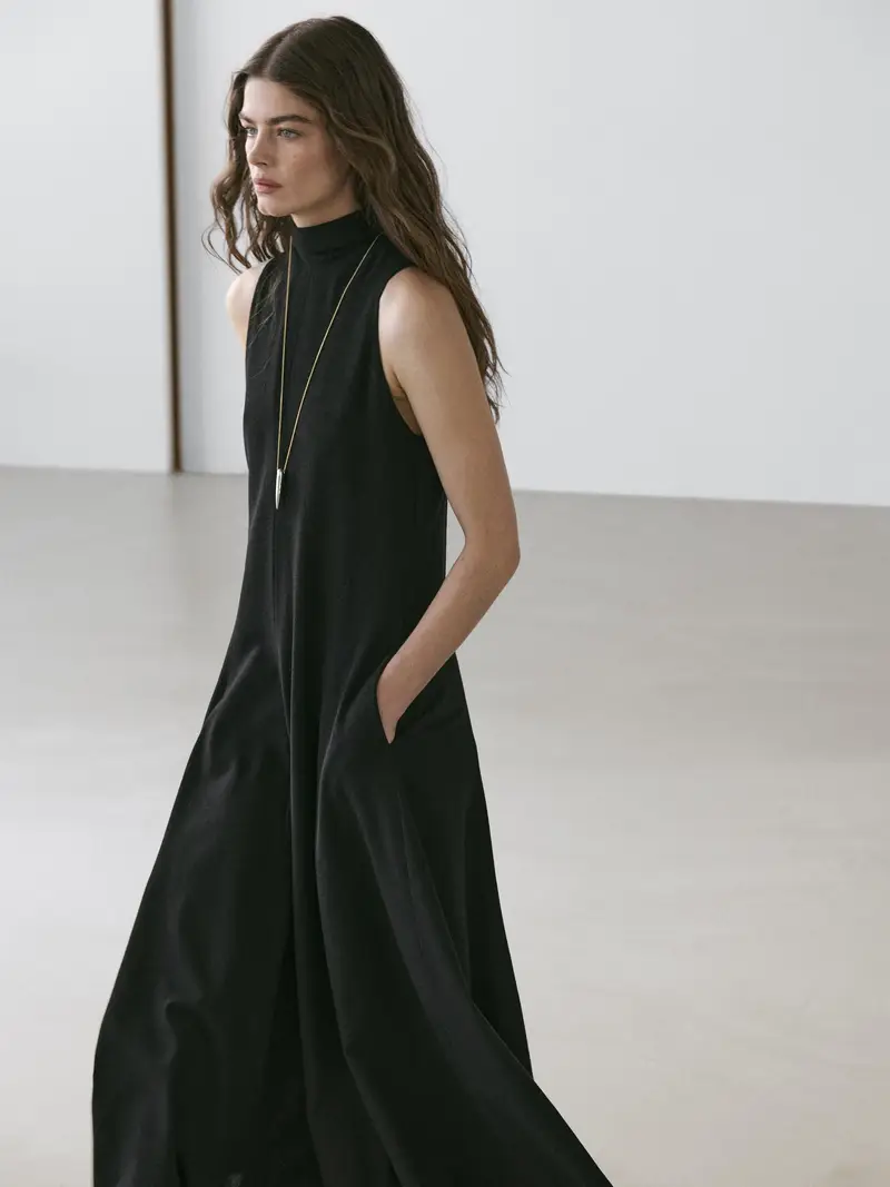 Vestito Midi Con Collo Halter E Dettaglio Fiocco - Nero - - Massimo Dutti - Femminile