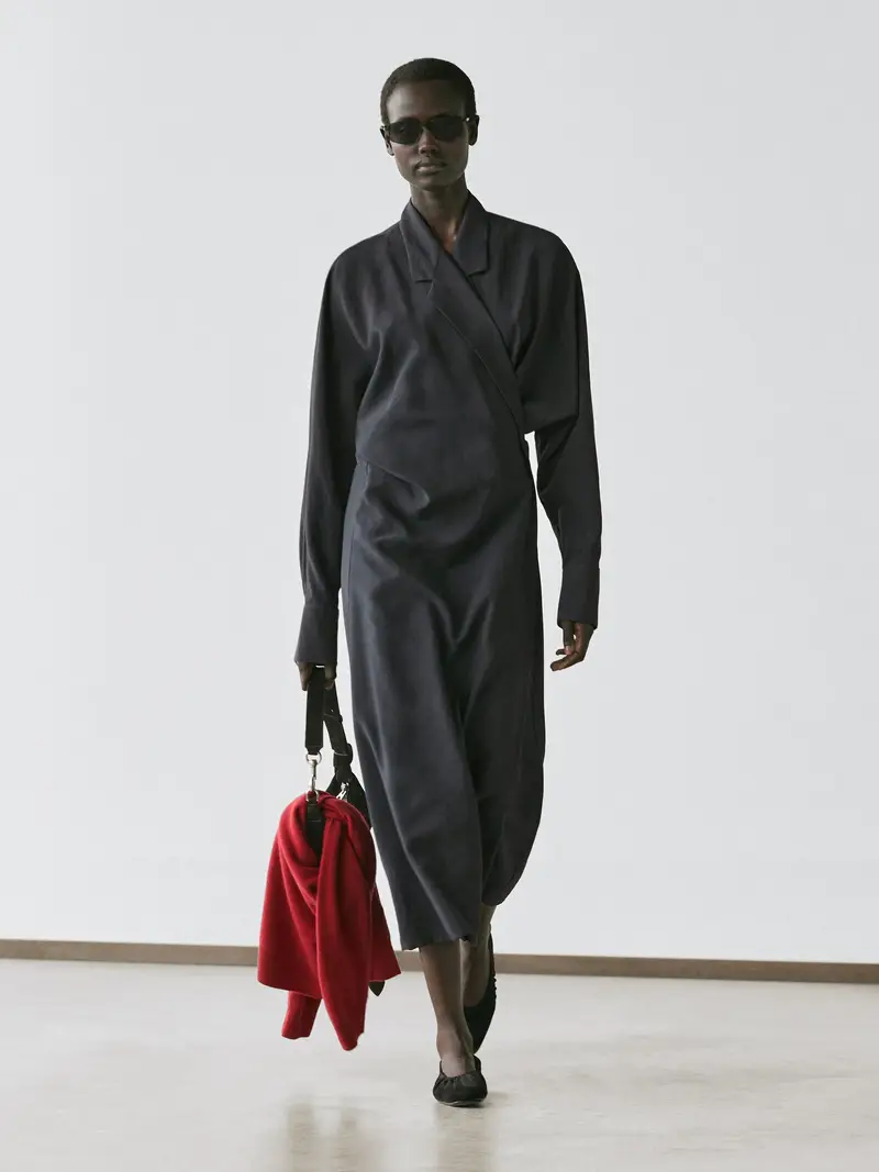 Vestito Midi Con Dettaglio Drappeggiato - Piombo - - Massimo Dutti - Femminile