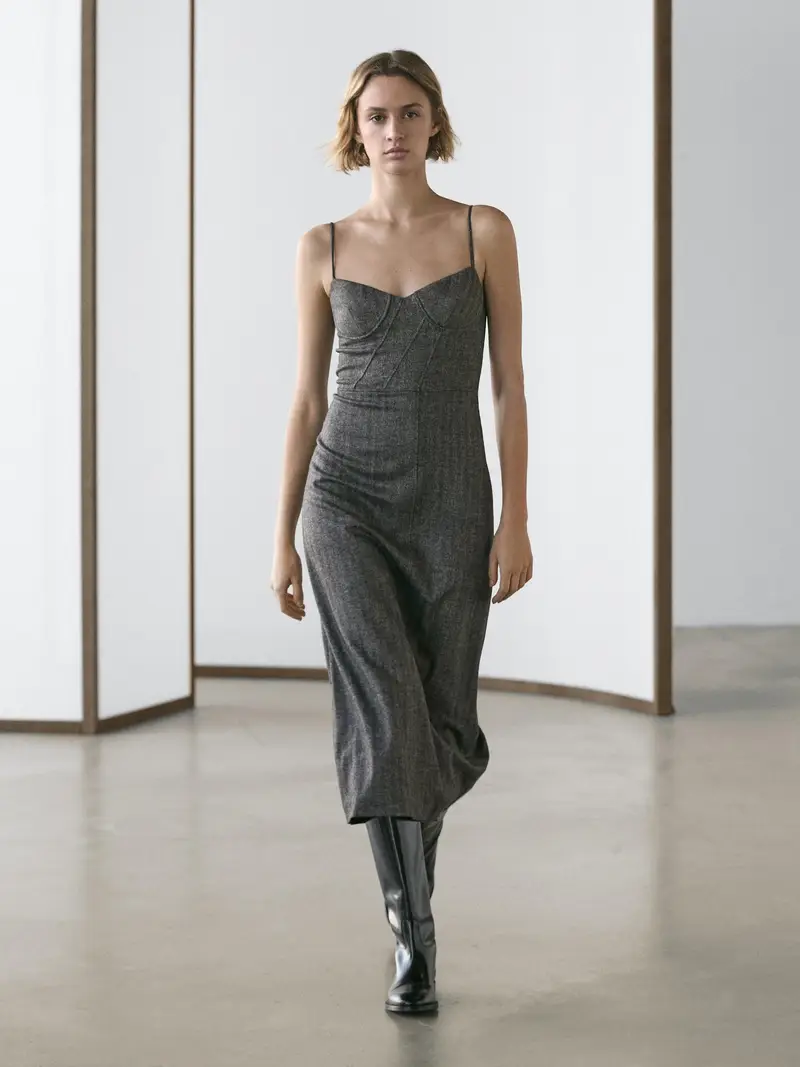 Vestito Midi Con Spalline - Grigio Marengo - (It 40) - Massimo Dutti - Femminile